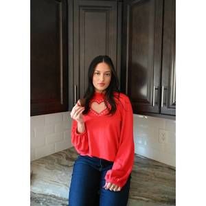 BiBi Red Heart Cutout Blouse
